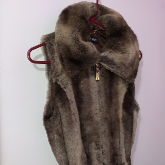 Ellen Tracy Brown Faux Fur Vest with Drawstrings XS - Picture 4 of 9